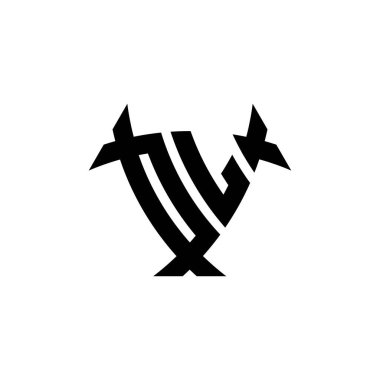 Beyaz arkaplanda izole edilmiş üçgen kalkan biçimi tasarımlı eski monogram logo harfi. Radyoaktif logo, radyoaktif üçgen ve kalkan şekilli harf.