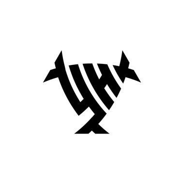 YH Monogram logo harfi, beyaz arkaplanda izole edilmiş üçgen kalkan şekli tasarımı. Radyoaktif logo, radyoaktif üçgen ve kalkan şekilli harf.