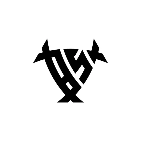 白い背景に隔離された三角形のシールド形状スタイルのデザインとBsモノグラムのロゴの手紙 放射性ロゴ 三角形放射線とシールド形状の手紙 — ストックベクタ