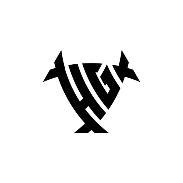 Hgホワイトの背景に隔離された三角形のシールド形状スタイルのデザインを持つモノグラムロゴの手紙 放射性ロゴ 三角形放射線とシールド形状の手紙 — ストックベクタ