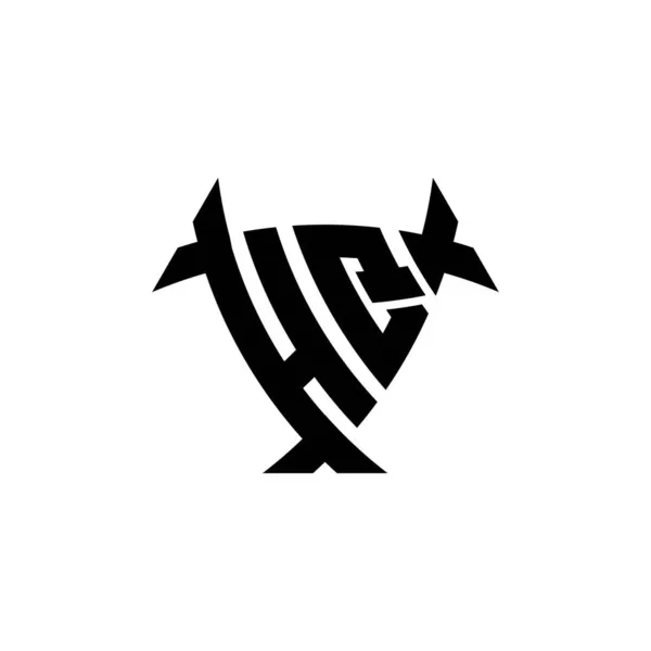 Hq白い背景に隔離された三角形のシールド形状スタイルのデザインとモノグラムロゴの手紙 放射性ロゴ 三角形放射線とシールド形状の手紙 — ストックベクタ