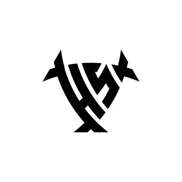 Monogram白い背景に隔離された三角形のシールド形状のスタイルのデザインのロゴ文字 放射性ロゴ 三角形放射線とシールド形状の手紙 — ストックベクタ