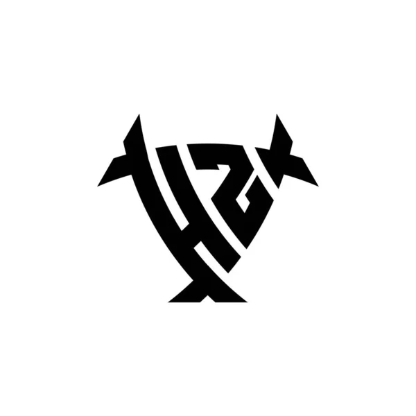 白い背景に隔離された三角形のシールド形状スタイルのデザインとHzモノグラムのロゴの手紙 放射性ロゴ 三角形放射線とシールド形状の手紙 — ストックベクタ