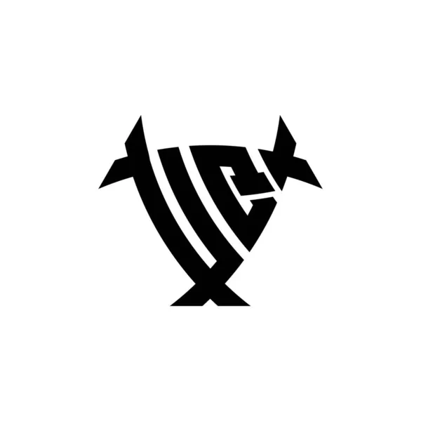 Uq白い背景に隔離された三角形のシールド形状スタイルのデザインとモノグラムロゴの手紙 放射性ロゴ 三角形放射線とシールド形状の手紙 — ストックベクタ