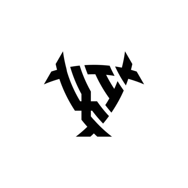 白い背景に隔離された三角形のシールド形状スタイルのデザインとXiのモノグラムロゴの手紙 放射性ロゴ 三角形放射線とシールド形状の手紙 — ストックベクタ