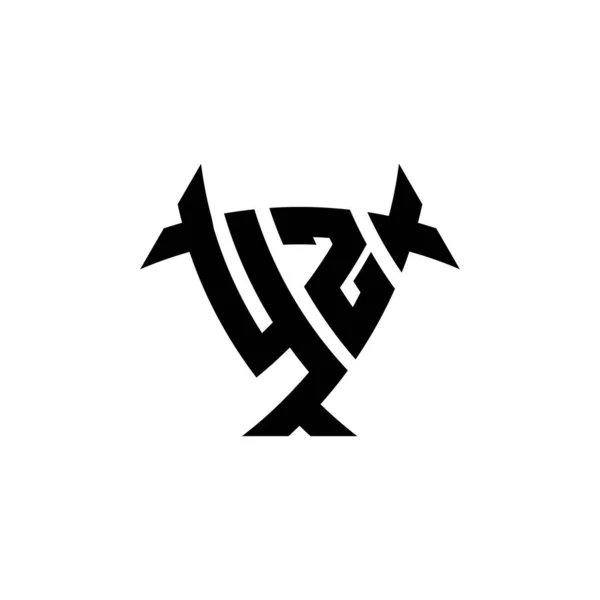 白い背景に隔離された三角形のシールド形状スタイルのデザインとYzモノグラムロゴの手紙 放射性ロゴ 三角形放射線とシールド形状の手紙 — ストックベクタ