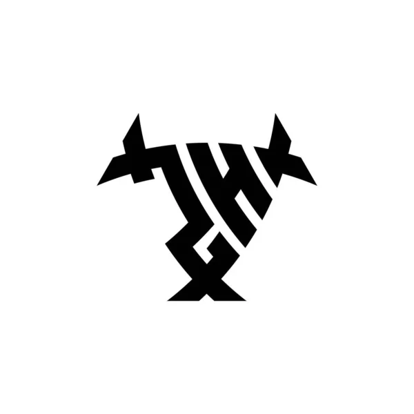 白い背景に隔離された三角形のシールド形状スタイルのデザインとZhモノグラムロゴの手紙 放射性ロゴ 三角形放射線とシールド形状の手紙 — ストックベクタ