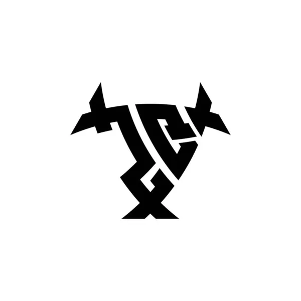 白い背景に隔離された三角形のシールド形状スタイルのデザインとZqモノグラムロゴの手紙 放射性ロゴ 三角形放射線とシールド形状の手紙 — ストックベクタ