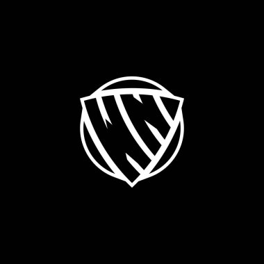 WN Monogram logo harfi üçgen kalkan ve izole arkaplanda daire şeklinde dizayn. Üçgen monogram logosu, kalkan monogram logosu, üçgen daire harfi..