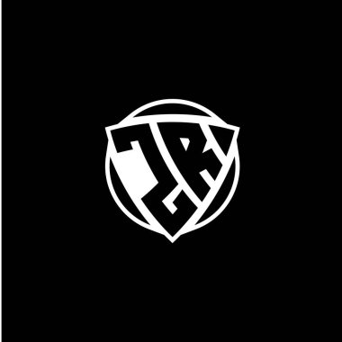 Üçgen kalkanlı ZR Monogram logo harfi ve izole arkaplanda daire şekli tasarımı. Üçgen monogram logosu, kalkan monogram logosu, üçgen daire harfi..