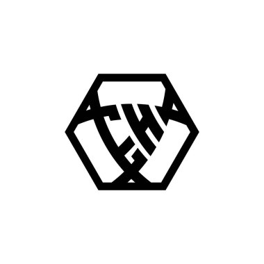EH Monogram logo harfi ve üçgen şekilli altıgen yuvarlak. Üçgen monogram logosu, kalkan monogramı, üçgen kalkan harfi..