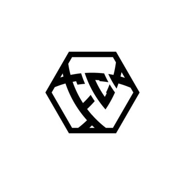 FC Monogram logo harfi ve üçgen şekilli altıgen yuvarlak. Üçgen monogram logosu, kalkan monogramı, üçgen kalkan harfi..
