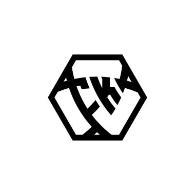 FK Monogram logo harfi ve üçgen şekilli altıgen yuvarlak. Üçgen monogram logosu, kalkan monogramı, üçgen kalkan harfi..