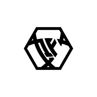 QF Monogram logo harfi ve üçgen şekilli altıgen yuvarlak. Üçgen monogram logosu, kalkan monogramı, üçgen kalkan harfi..