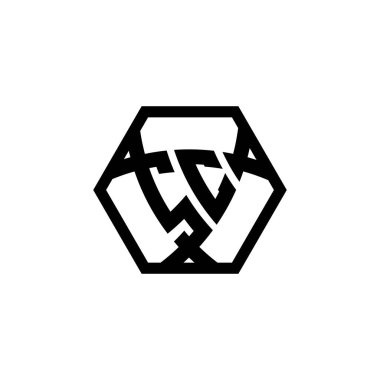 SC Monogram logo harfinde üçgen şekilli altıgen yuvarlak yuvarlak. Üçgen monogram logosu, kalkan monogramı, üçgen kalkan harfi..