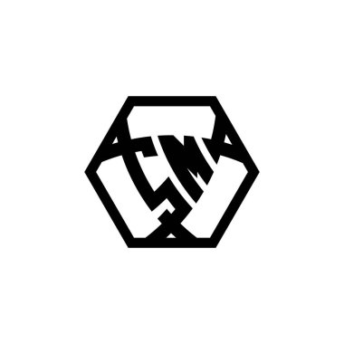 Üçgen şekilli altıgen yuvarlak SM Monogram logo harfi. Üçgen monogram logosu, kalkan monogramı, üçgen kalkan harfi..