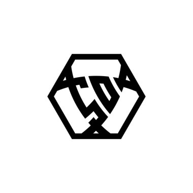 Üçgen kalkanlı, altıgen şeklinde yuvarlanmış monogram logo harfi. Üçgen monogram logosu, kalkan monogramı, üçgen kalkan harfi..