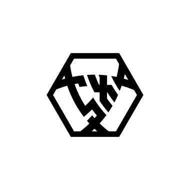 Üçgen kalkanlı altıgen yuvarlak SX Monogram logo harfi. Üçgen monogram logosu, kalkan monogramı, üçgen kalkan harfi..