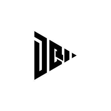 İzole edilmiş arkaplanda üçgen çalma düğmesi şekilli DQ Monogram logo harfi. Üçgen monogram logosu, üçgen oynatma logosu harfi.