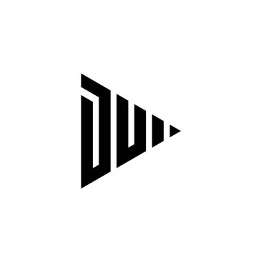 İzole edilmiş arkaplanda üçgen oynatma biçimi olan DU Monogram logo harfi. Üçgen monogram logosu, üçgen oynatma logosu harfi.