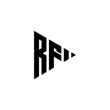 RF Monogram logo harfi ile izole edilmiş arkaplanda üçgen oynat düğmesi biçimi. Üçgen monogram logosu, üçgen oynatma logosu harfi.