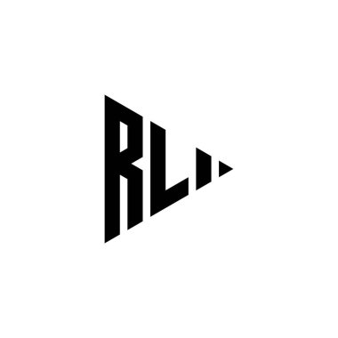 RL Monogram logo harfi, izole edilmiş arkaplanda üçgen oynat düğmesi biçimi var. Üçgen monogram logosu, üçgen oynatma logosu harfi.