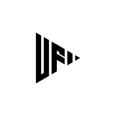 İzole edilmiş arkaplanda üçgen oynatma biçimi olan UF Monogram logo harfi. Üçgen monogram logosu, üçgen oynatma logosu harfi.