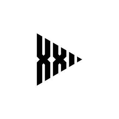 İzole edilmiş arkaplanda üçgen çalma düğmesi şekilli XX Monogram logo harfi. Üçgen monogram logosu, üçgen oynatma logosu harfi.