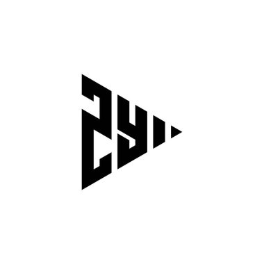 ZY Monogram logo harfi ile izole edilmiş arkaplanda üçgen oynat düğmesi şekli var. Üçgen monogram logosu, üçgen oynatma logosu harfi.