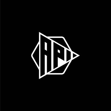 AP Monogram logo harfinde altıgen şeklinde üçgen oynatma düğmesi var. Üçgen çember monogram logosu, üçgen kalkan logosu harfi.
