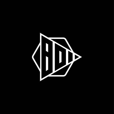 Üçgen tuşlu, altıgen şekilli BO Monogram logo harfi. Üçgen çember monogram logosu, üçgen kalkan logosu harfi.