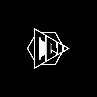 Üçgen oynatma düğmesi şekilli altıgen yuvarlanmış CQ Monogram logo harfi. Üçgen çember monogram logosu, üçgen kalkan logosu harfi.