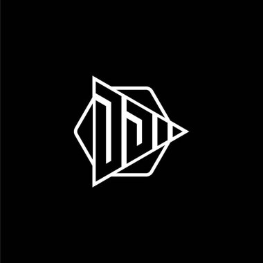 DD Monogram logo harfi. Üçgen oynat düğmesi şekli altıgen yuvarlak. Üçgen çember monogram logosu, üçgen kalkan logosu harfi.