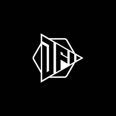 DF Monogram logo harfi. Üçgen oynatma düğmesi şekli altıgen yuvarlak. Üçgen çember monogram logosu, üçgen kalkan logosu harfi.