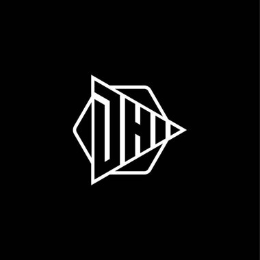 Üçgen oynatma düğmesi şeklindeki altıgen yuvarlak harfli DH Monogram logosu. Üçgen çember monogram logosu, üçgen kalkan logosu harfi.