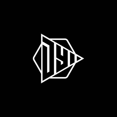 Üçgen oynatma düğmesi şekilli altıgen yuvarlanmış DY Monogram logo harfi. Üçgen çember monogram logosu, üçgen kalkan logosu harfi.