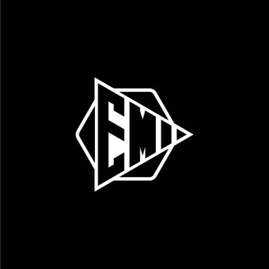 EM monogram logo harfi, üçgen düğmeli, altıgen şeklinde yuvarlanmış. Üçgen çember monogram logosu, üçgen kalkan logosu harfi.