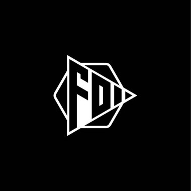 Üçgen oynatma düğmesi şeklindeki altıgen yuvarlak harfli FO Monogram logosu. Üçgen çember monogram logosu, üçgen kalkan logosu harfi.