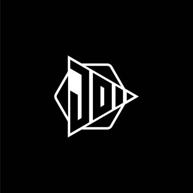 Üçgen tuşlu, altıgen şekilli JO Monogram logo harfi. Üçgen çember monogram logosu, üçgen kalkan logosu harfi.