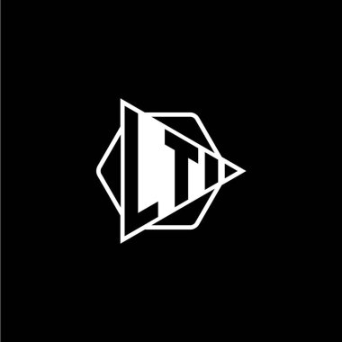 Üçgen oynatma düğmesi şekilli altıgen yuvarlak LT Monogram logo harfi. Üçgen çember monogram logosu, üçgen kalkan logosu harfi.