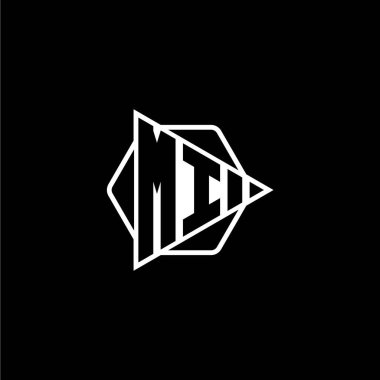 Üçgen tuşlu, altıgen şekilli MI monogram logo harfi. Üçgen çember monogram logosu, üçgen kalkan logosu harfi.