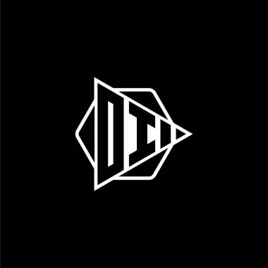 Üçgen tuşlu, altıgen şekilli, eski monogram logo harfi. Üçgen çember monogram logosu, üçgen kalkan logosu harfi.