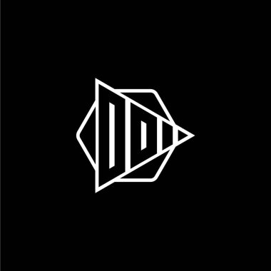 Üçgen oynatma düğmesi şekilli altıgen yuvarlanmış OO monogram logo harfi. Üçgen çember monogram logosu, üçgen kalkan logosu harfi.