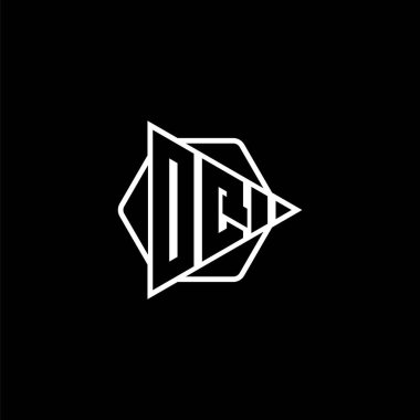 Üçgen oynatma düğmesi şekilli altıgen yuvarlanmış OQ Monogram logo harfi. Üçgen çember monogram logosu, üçgen kalkan logosu harfi.