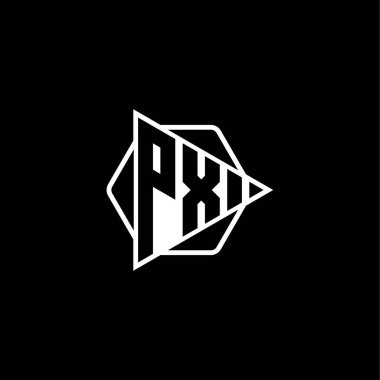 Üçgen oynatma düğmesi şekilli altıgen yuvarlak PX Monogram logo harfi. Üçgen çember monogram logosu, üçgen kalkan logosu harfi.