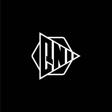 Üçgen oynatma düğmesi şekilli altıgen yuvarlak QN Monogram logo harfi. Üçgen çember monogram logosu, üçgen kalkan logosu harfi.