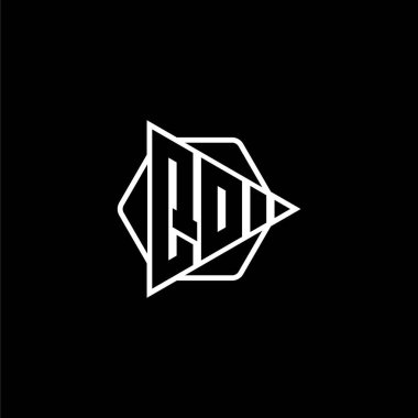Üçgen oynatma düğmesi şekilli altıgen yuvarlak QO Monogram logo harfi. Üçgen çember monogram logosu, üçgen kalkan logosu harfi.