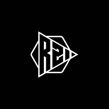 Üçgen oynatma düğmesi şekilli altıgen yuvarlak RZ Monogram logo harfi. Üçgen çember monogram logosu, üçgen kalkan logosu harfi.