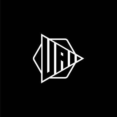 Üçgen oynatma düğmesi şekilli altıgen yuvarlanmış UA Monogram logo harfi. Üçgen çember monogram logosu, üçgen kalkan logosu harfi.