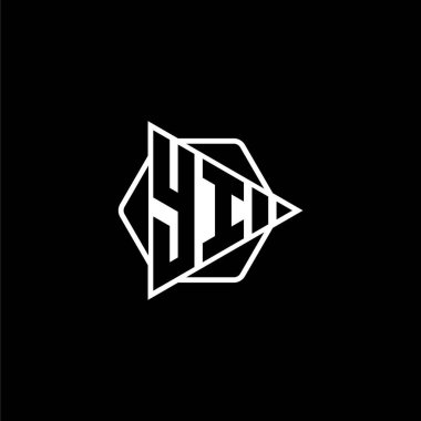 Üçgen tuşlu, altıgen şekilli YI Monogram logo harfi. Üçgen çember monogram logosu, üçgen kalkan logosu harfi.